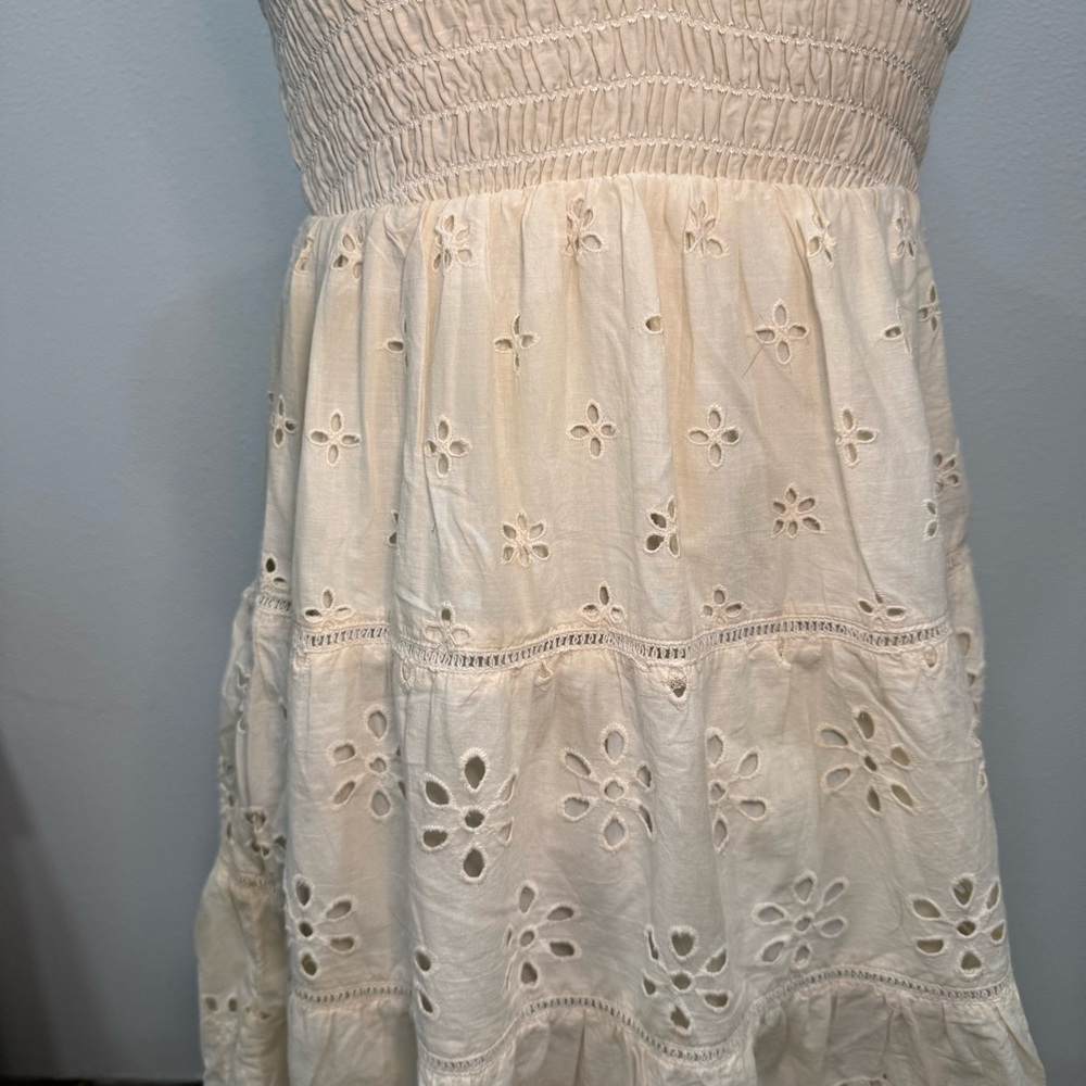 American Eagle Outfitters Cream Strapless Eyelet Dress - Picture 6 of 8